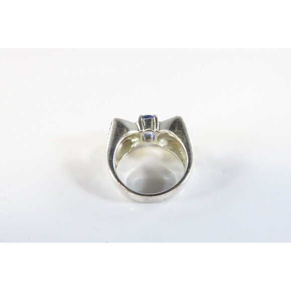 Oval Blue Glass Marcasite Accented Art Deco Style Bow Ring Sterling Silver - Picture 6 of 7